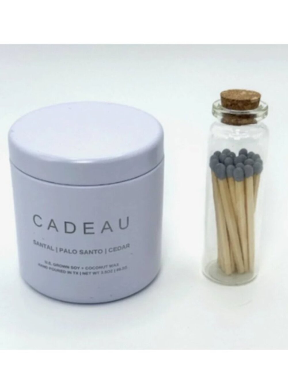 Cadeau Santal Cedar Soy Coconut Wax Candle Hand Poured Mini Match Jar NEW